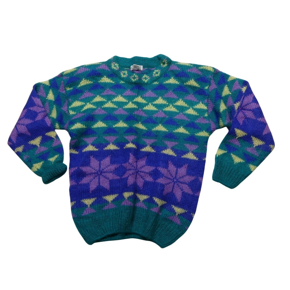 Vintage‎ Gallagher Sweater Womens M Multicolor Mohair Fair Isle Lined Knit 80s